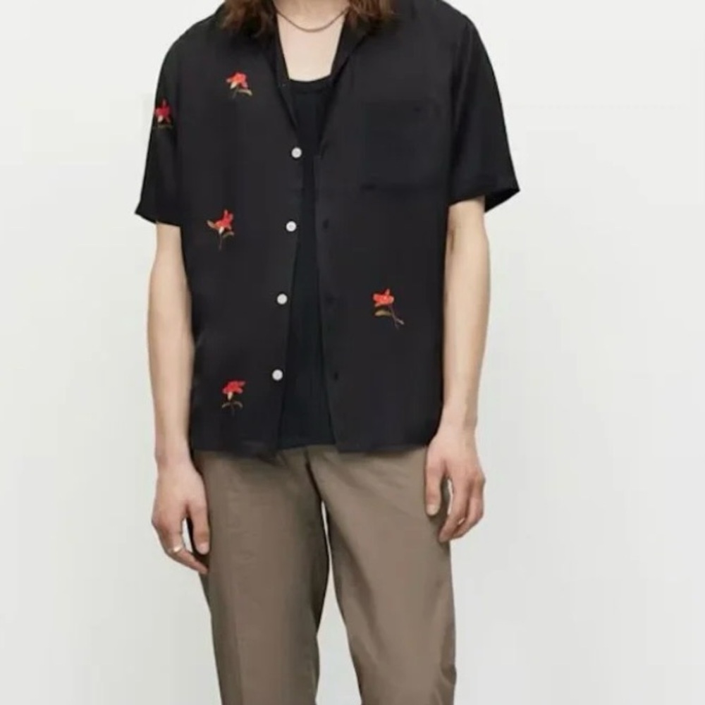 AllSaints floral button up relaxed fit tropical shirt XS short  sleeve summer